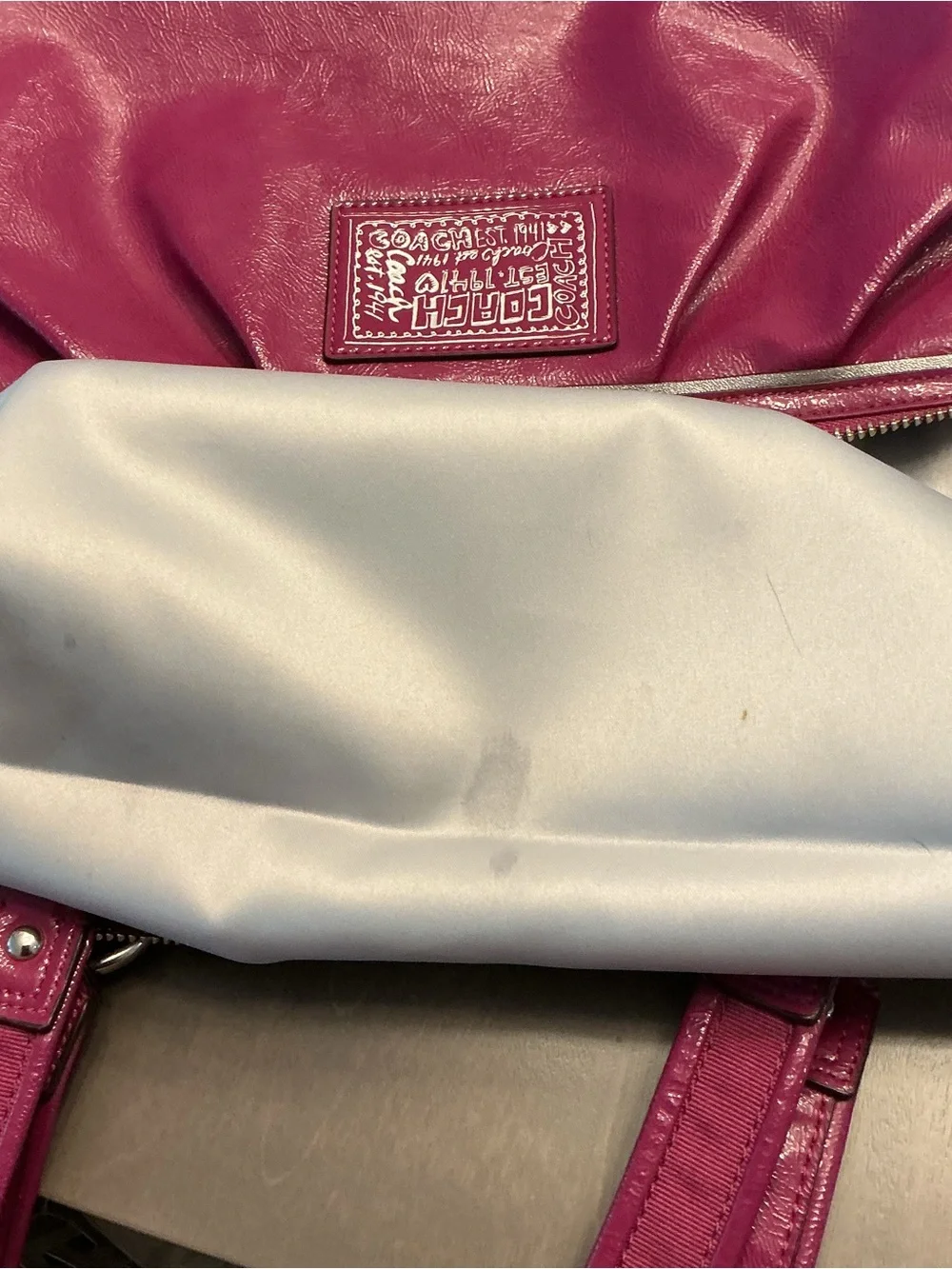 Coach Magenta Leather Tote Bag with Dual Zipper Pockets EUC